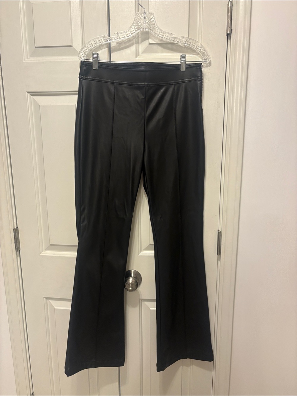 LOFT Black Faux Leather Flare Pants